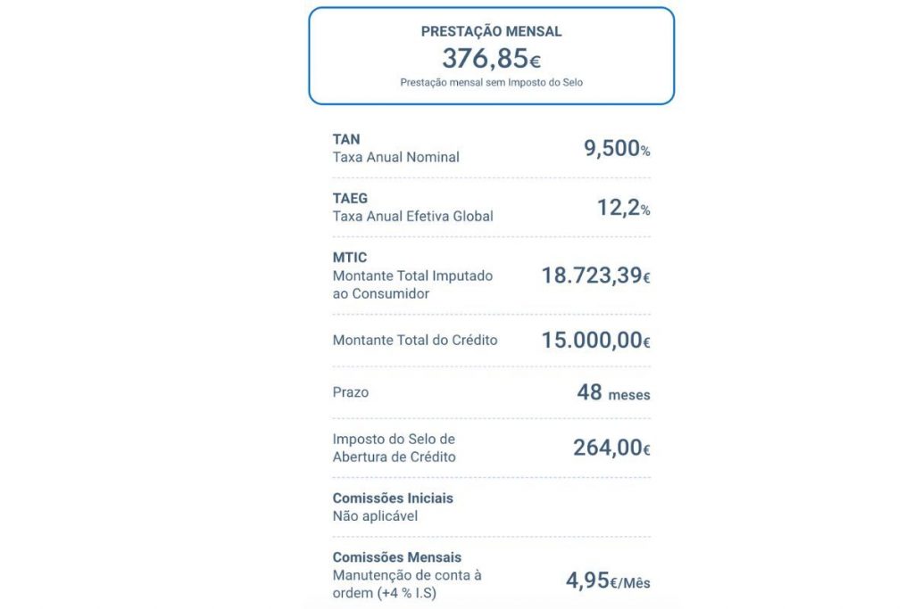 screenshot com simulador crédito caixa geral de depósitos